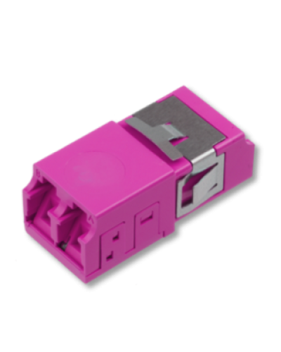 Оптический адаптер OM4, дуплекс LC, без фланцев, со шторками, пурпурный Eurolan (36A-40-2L-11MG) в Ачинске Проходные адаптеры и розетки оптические Pintop.ru