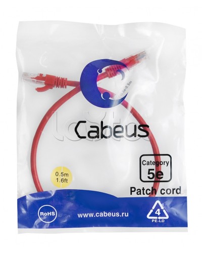 Патч-корд медный U/UTP кат.5е (0,5м) LSZH (красный) Cabeus (PC-UTP-RJ45-Cat.5e-0.5m-RD-LSZH) в Ачинске Патчкорды (медные) Pintop.ru