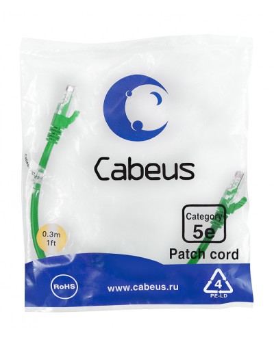 Патч-корд медный U/UTP кат.5е (0,3м) LSZH (зеленый) Cabeus (PC-UTP-RJ45-Cat.5e-0.3m-GN-LSZH) в Ачинске Патчкорды (медные) Pintop.ru
