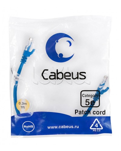 Патч-корд медный U/UTP кат.5е (0,3м) LSZH (синий) Cabeus (PC-UTP-RJ45-Cat.5e-0.3m-BL-LSZH) в Ачинске Патчкорды (медные) Pintop.ru