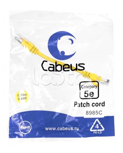 Патч-корд медный U/UTP кат.5е (0,15м) LSZH (желтый) Cabeus (PC-UTP-RJ45-Cat.5e-0.15m-YL-LSZH) в Ачинске Патчкорды (медные) Pintop.ru