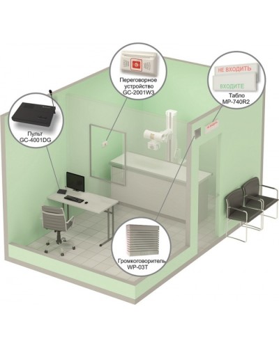 Комплект светового, звукового и голосового вызова посетителя в кабинет Hostcall MP-912W2 в Ачинске Система оповещения и трансляции Hostcall Pintop.ru