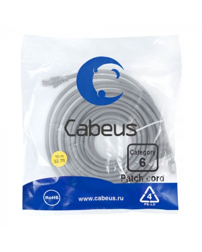 Патч-корд медный U/UTP кат.6 (10м) LSZH (серый) Cabeus (PC-UTP-RJ45-Cat.6-10m-LSZH) в Ачинске Патчкорды (медные) Pintop.ru