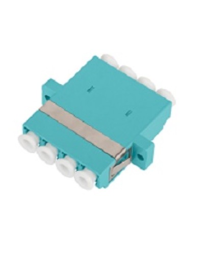 Адаптер NIKOMAX волоконно-оптический, соединительный, многомодовый, стандарта OM3, LC/UPC-LC/UPC, квадро, пластиковый, без шторки, с фланцами, аква, уп-ка 2шт. в Ачинске Проходные адаптеры и розетки оптические Pintop.ru