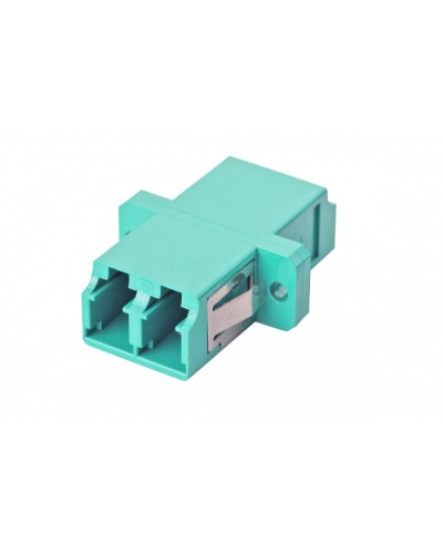 Оптический адаптер OM3, дуплекс LC, с фланцами, бирюзовый Eurolan (36A-30-2L-02AQ) в Ачинске Проходные адаптеры и розетки оптические Pintop.ru