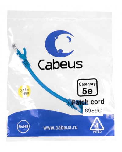 Патч-корд медный U/UTP кат.5е (0,15м) LSZH (синий) Cabeus (PC-UTP-RJ45-Cat.5e-0.15m-BL-LSZH) в Ачинске Патчкорды (медные) Pintop.ru