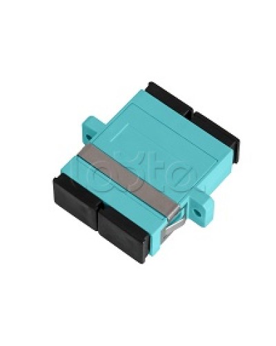 Адаптер NIKOMAX волоконно-оптический, соединительный, многомодовый, стандарта OM3, SC/UPC-SC/UPC, двойной, пластиковый, без шторки, с фланцами, аква, уп-ка 2шт. NIKOMAX (NMF-OA2M3-FN-SCU-SCU-AQ-2) в Ачинске Проходные адаптеры и розетки оптические Pint