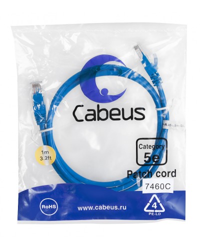 Патч-корд медный U/UTP категория 5е (1м) LSZH (синий) Cabeus (PC-UTP-RJ45-Cat.5e-1m-BL-LSZH) в Ачинске Патчкорды (медные) Pintop.ru