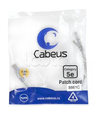 Патч-корд медный U/UTP кат.5е (0,3м) LSZH (белый) Cabeus (PC-UTP-RJ45-Cat.5e-0.3m-WH-LSZH) в Ачинске Патчкорды (медные) Pintop.ru