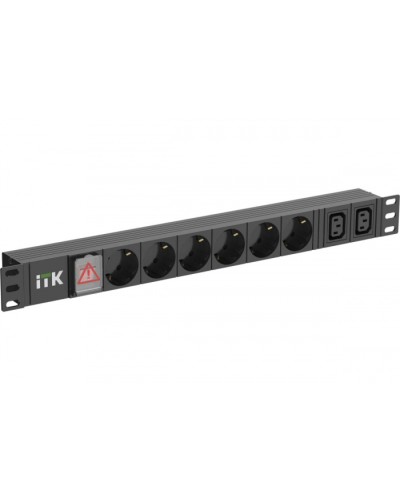 ITK 6 розеток нем. ст. + 2 С13 LED 1U вх. С14 алюмин.(PH12-6D2C133) в Ачинске Блоки розеток Pintop.ru