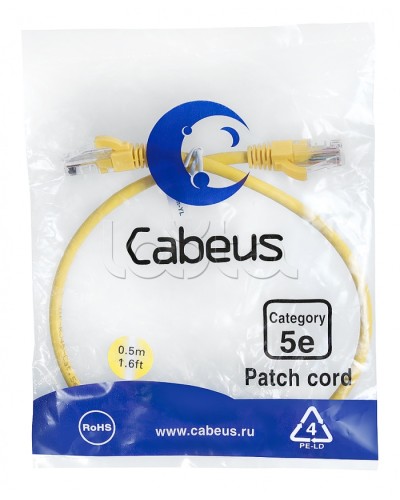 Патч-корд медный U/UTP кат.5е (0,5м) LSZH (желтый) Cabeus (PC-UTP-RJ45-Cat.5e-0.5m-YL-LSZH) в Ачинске Патчкорды (медные) Pintop.ru