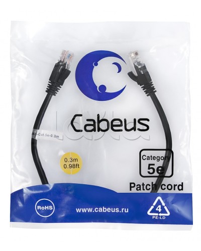 Патч-корд медный U/UTP кат.5е (0,3м) LSZH (черный) Cabeus (PC-UTP-RJ45-Cat.5e-0.3m-BK-LSZH) в Ачинске Патчкорды (медные) Pintop.ru