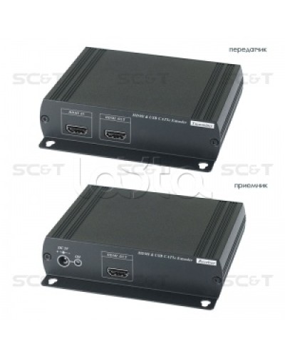 Удлинитель HDMI KVM (комплект приёмник + передатчик) по Ethernet до 120м (CAT5e) SC&T HKM01E в Ачинске Видеоусилители, Модуляторы, Делители Pintop.ru