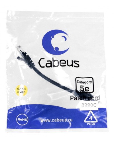 Патч-корд медный U/UTP кат.5е (0,15м) LSZH (черный) Cabeus (PC-UTP-RJ45-Cat.5e-0.15m-BK-LSZH) в Ачинске Патчкорды (медные) Pintop.ru